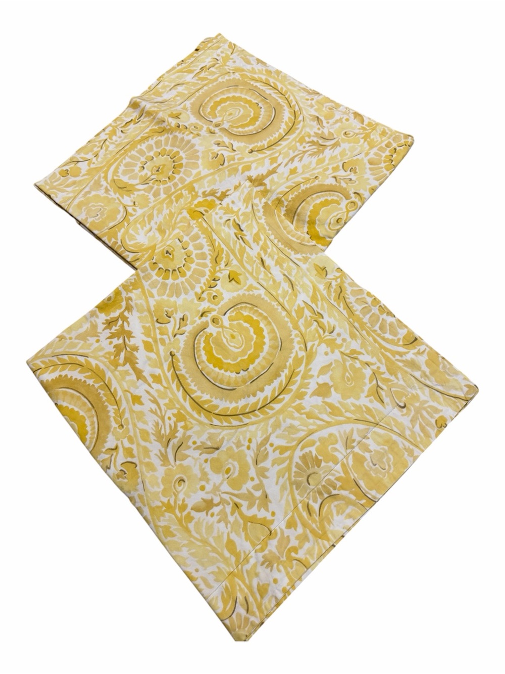 Pottery Barn Yellow Paisley Floral Euro Pillow Shams 26x26 Set of 2